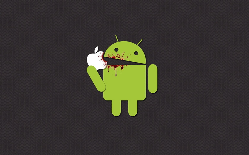 720P, x, technology, hd, bugdroid, minimalistic, grey, android, mac, apple, art, Green, robots, apples