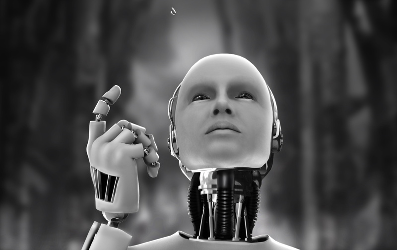 white, greysc, machines, science, water, 2K, hd, Robot, fiction, monochrome, robots, art, technology, android, drops