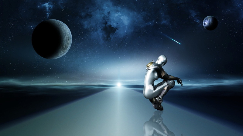 cg artwork, art, woman, robot, darkness, 1080P, moon, future, artificial intelligence, android, planet, futuristic art, ai, futuristic, space