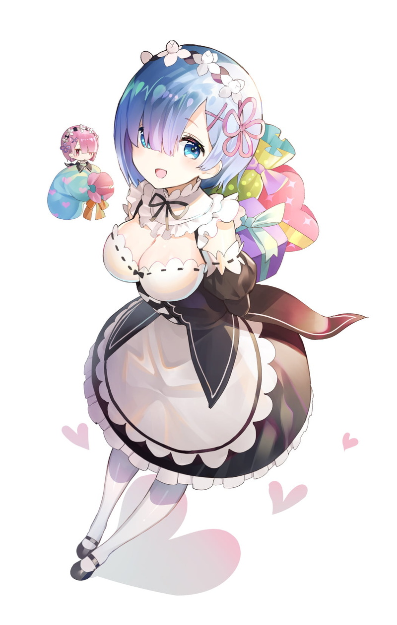 headdress, Rem (Re: Zero), cut out, animal, maid, 720P, celebration, female, white  background, sweet food, Valentines Day, white background, character