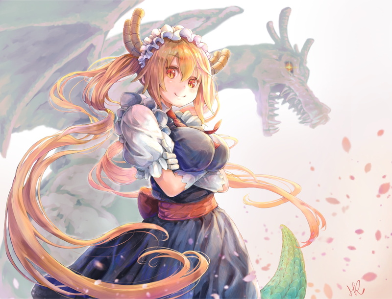 nature, young women, looking at camera, Tohru (Kobayashi-san Chi no Maid Dragon), art and craft, portrait, one animal, creativity, costume, domestic animals
