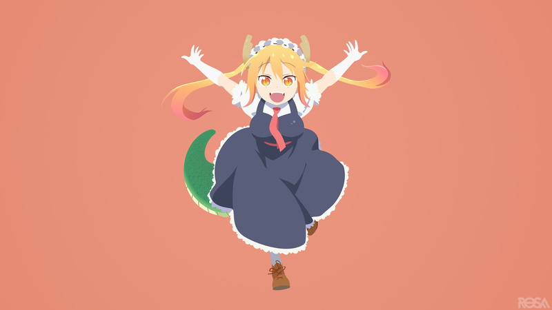 Tohru (Kobayashi-san Chi no Maid Dragon), mouth open, arms raised, anime girls, Kobayashi-san Chi no Maid Dragon, one person, fun, full length, body part