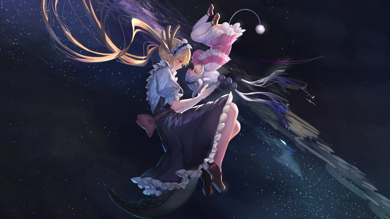 Miss Kobayashis Dragon Maid, dancing, Tohru, nature, 8K, 8K, floating on water, marine, 4K, women, underwater, Kanna Kamui, water, jellyfish, full length