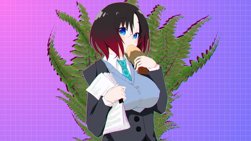 day, Kobayashi-san Chi no Maid Dragon, pink color, one person, wall - building feature, Elma Jouii (Kobayashi-San Chi no Maid Dragon), business, looking at viewer