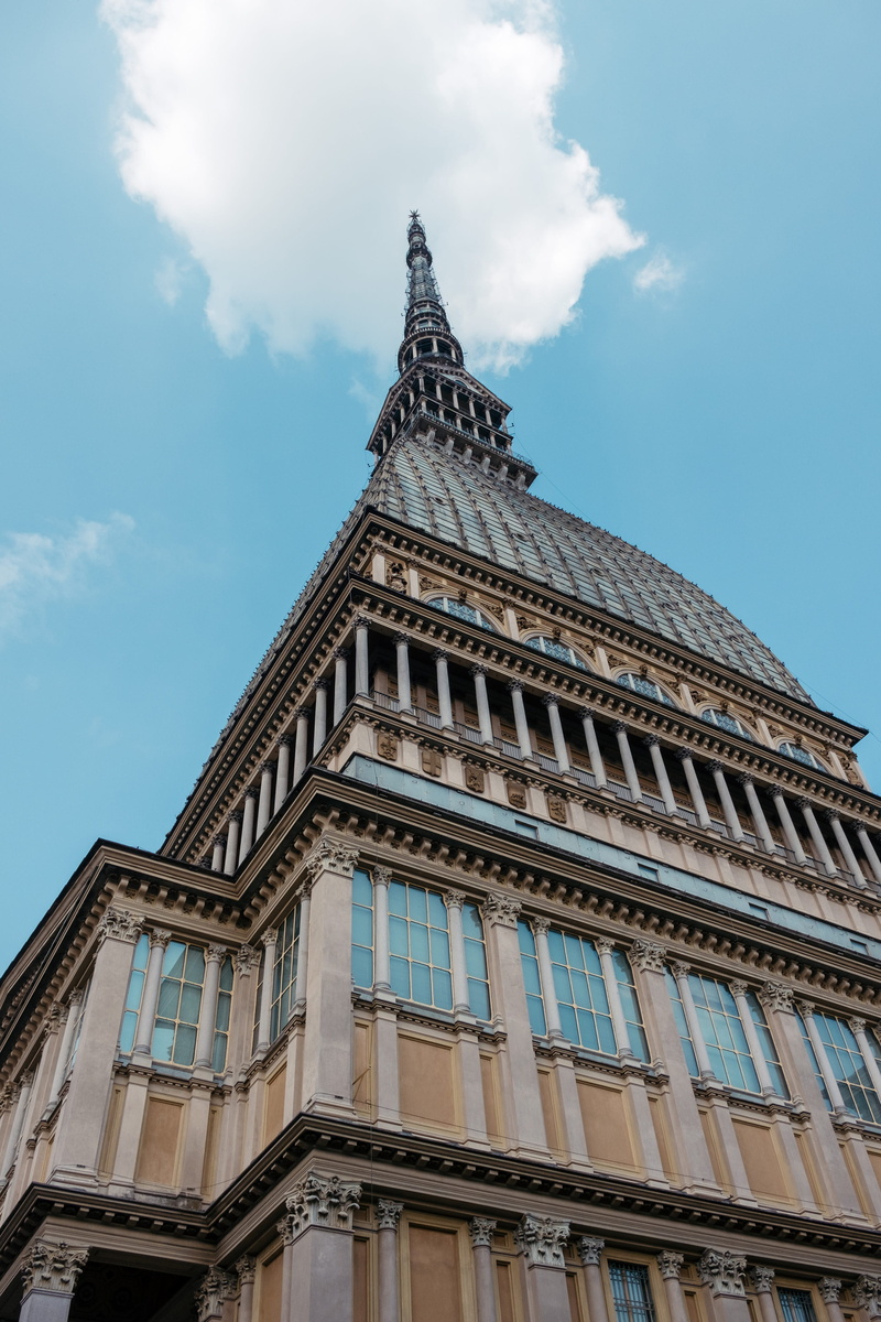 office building exterior, built structure, building, low angle view, antonelliana, day, window, travel destinations, cloud - sky, italy, tower, nature