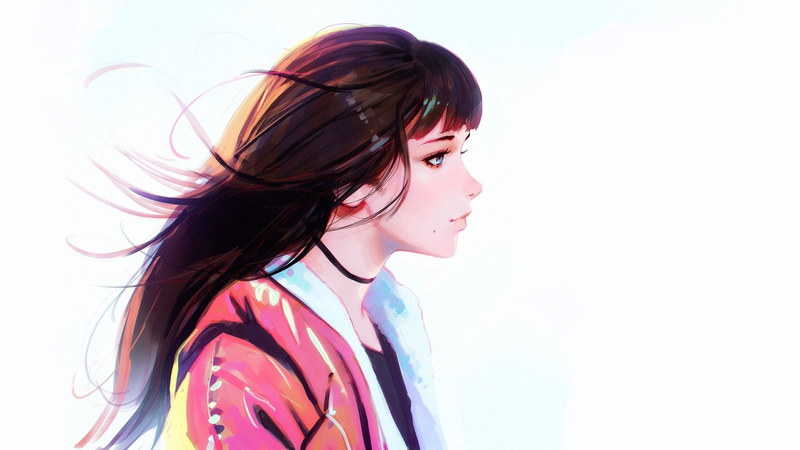 1080P, long hair, profile, Ilya Kuvshinov, portrait of a girl, blue eyes, mole