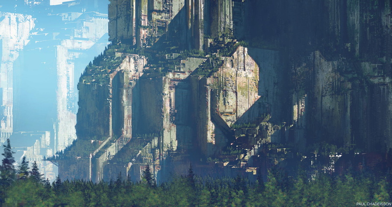 forest, environment, overgrown, giant, ruins, digital art, 1080P