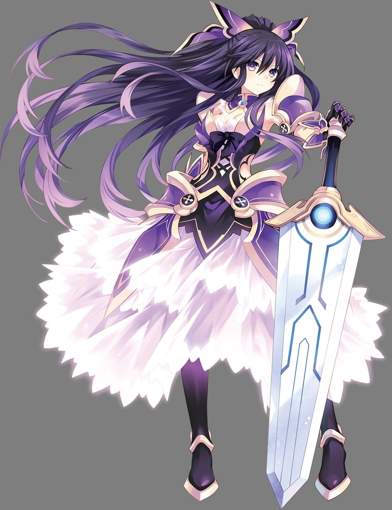 purple dresses, 720P, Date A Live, sword, Yatogami Tohka, simple background, cleavage, armor