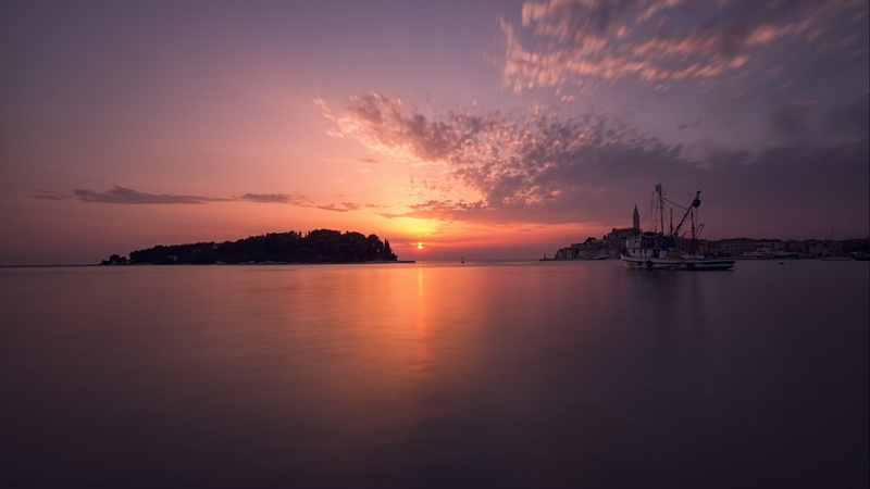 sunset, water, clouds, reflection, long, building, island, exposure, nature, landscape, sea, ship, house, 1080P