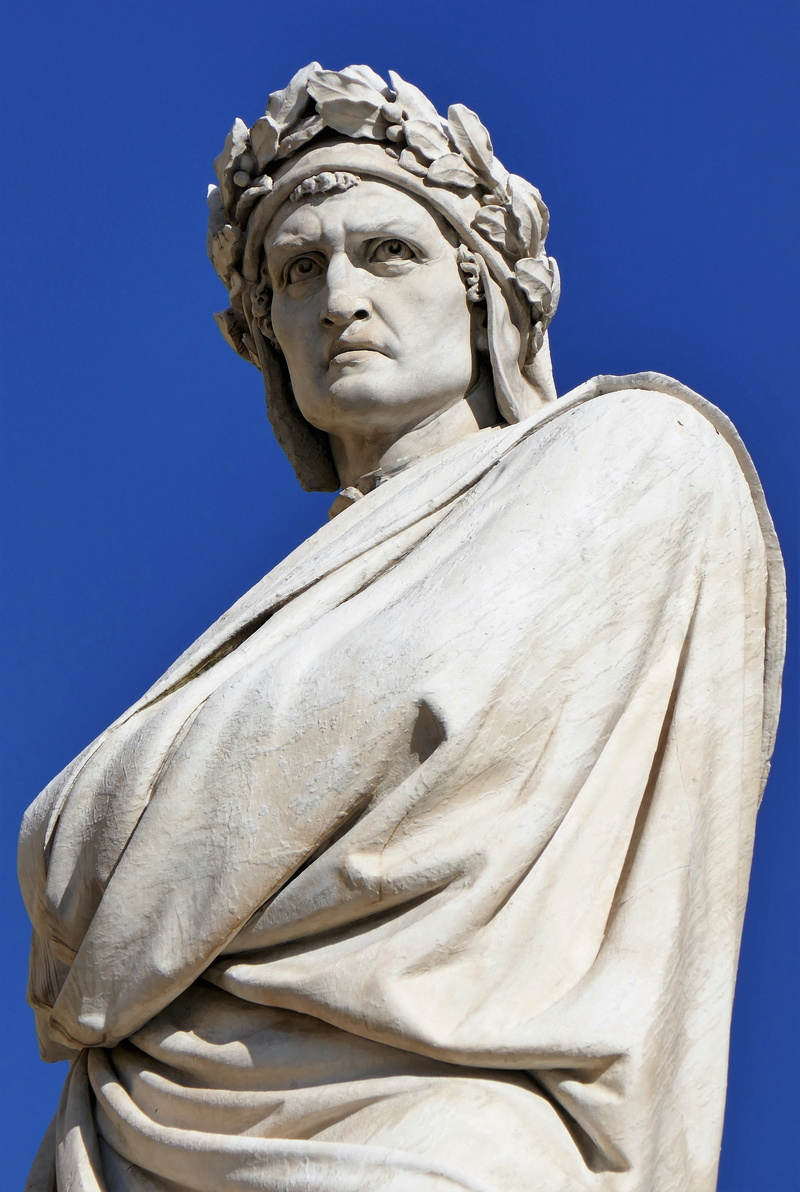 person, architecture, male likeness, representation, no people, dante, dress, religion, monument, marble, 4K, sky, day, human representation, sculpture