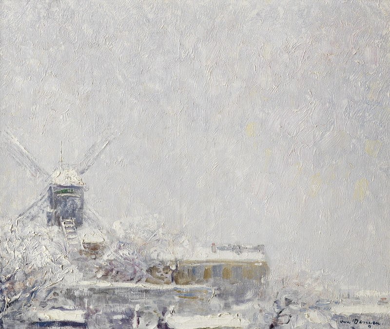 oil, Kees van Dongen, mill, canvas, Moulin de La Galette under the snow, winter, 4K, 1904-1905
