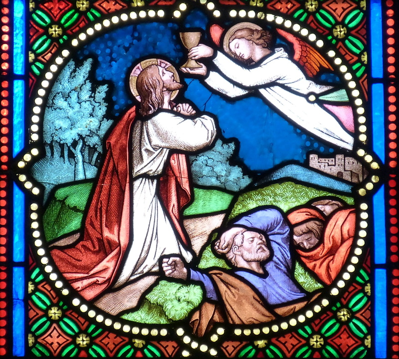representation, historically, multi colored, religion, suffering, passion, christianity, church window, faith, stained glass, cup, 1080P, jesus, gethsemane