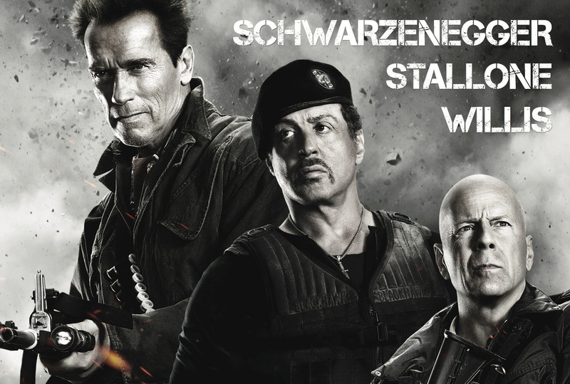 lifestyles, Sylvester Stallone, real people, stallone, communication, text, Arnold Schwarzenegger, Bruce Willis, schwarzenegger, looking at camera, people