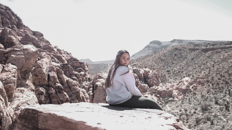 outdoors, real people, rock formation, mountains, rock - object, woman in nature, moses vega, mountain, sky, lifestyles, long sleeve, formation, beauty in nature