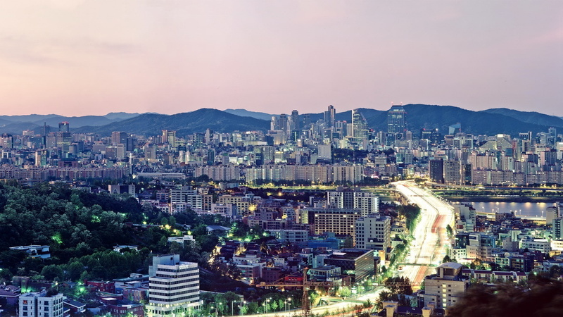 1080P, outdoors, nightlife, skyscraper, city, illuminated, travel destinations, city life, no people, Seoul, modern, night, building exterior, residential district
