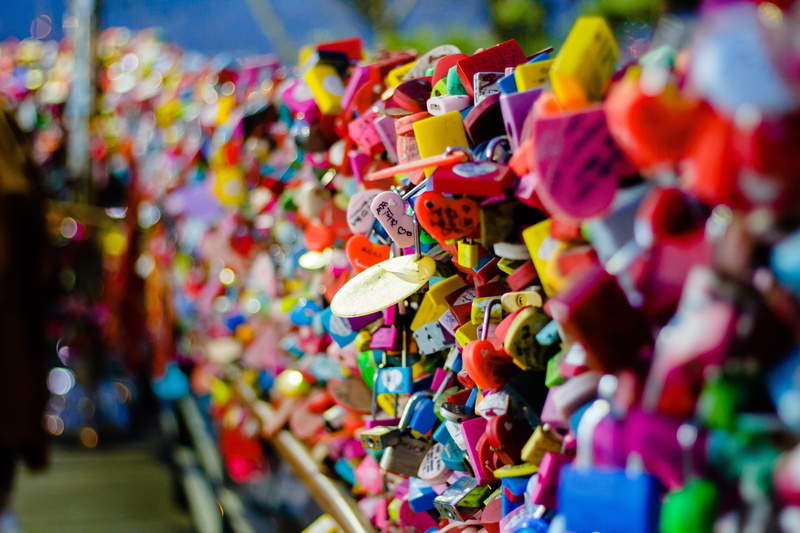 no people, positive emotion, abundance, love, day, seoul, selective focus, south korea, lock, choice, for sale, korea, love lock, hanging, security, market