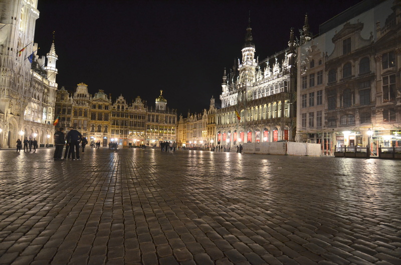 travel, night, building, history, illuminated, belgium, group of people, grand place, street, outside, europe, incidental people, 4K, tourism, tourist attraction