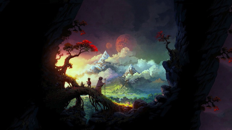children, clouds, the wormworld saga, wormworld, moons, fantasy art, artwork, trees, 1080P, hd, saga