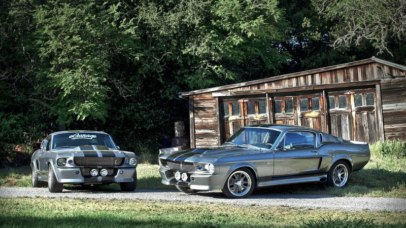 sports, car, sport, cars, grey, shack, two, trees, driveway, 1080P, dual, mustang, gtoo