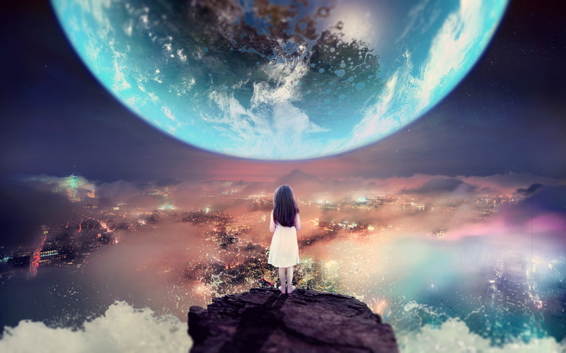 planet - space, world, full length, contemplation, haze, s, nature, children, star - space, 4K, stars, New York City, city, digital art, dress, moon, beauty in nature