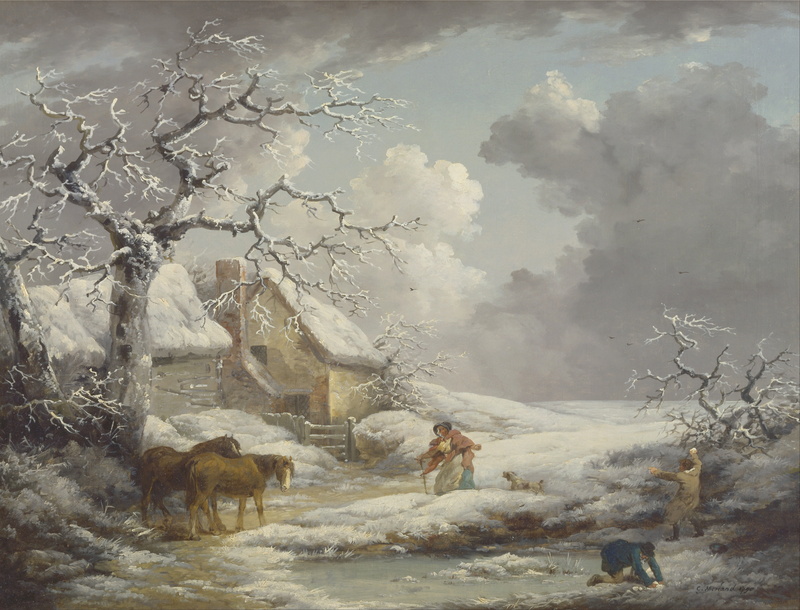 nature, bare, livestock, frozen, cover, landscape, rural, deer, house, herbivorous, animal, oil on canvas, children, dog, beside, woman, no people, winter