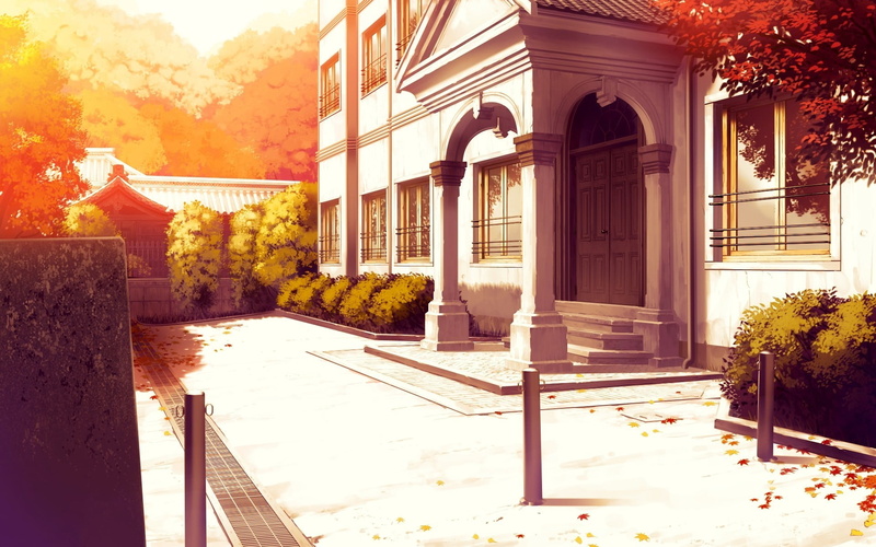 white, house, sunlight, entrance, nature, road, landscape, outdoors, sky, history, staircase, drawing, building, railing, the past, arch, city, 1080P