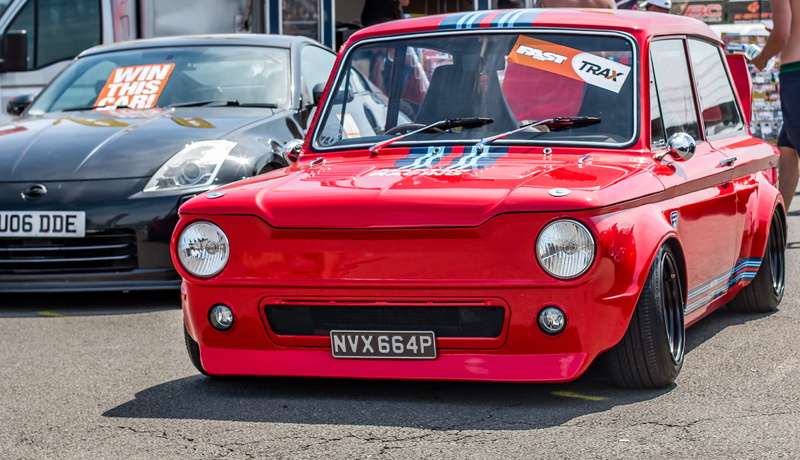 automobile, imp, vintage car, communication, antique, retro, red, old, retro styled, outdoors, automotive, auto, stationary, sign, text, hillman imp, racing