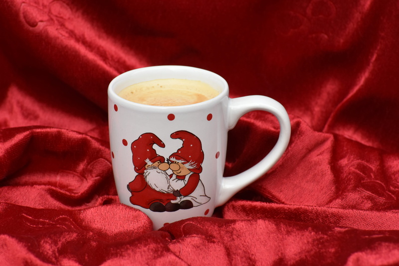hot drink, floral pattern, pattern, sweet, christmas, indoors, coffee cup, red, textile, coffee - drink, tea cup, linen, no people, sheet, still life, funny