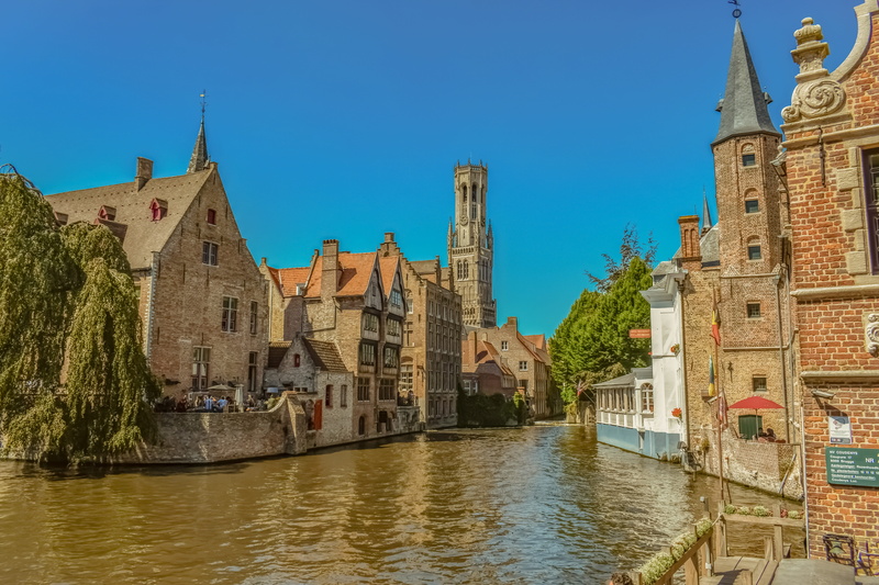canal, flanders, romantic, building exterior, travel destinations, nature, 5K, sky, clear sky, outdoors, blue, old, tourism, water, the past, picturesque