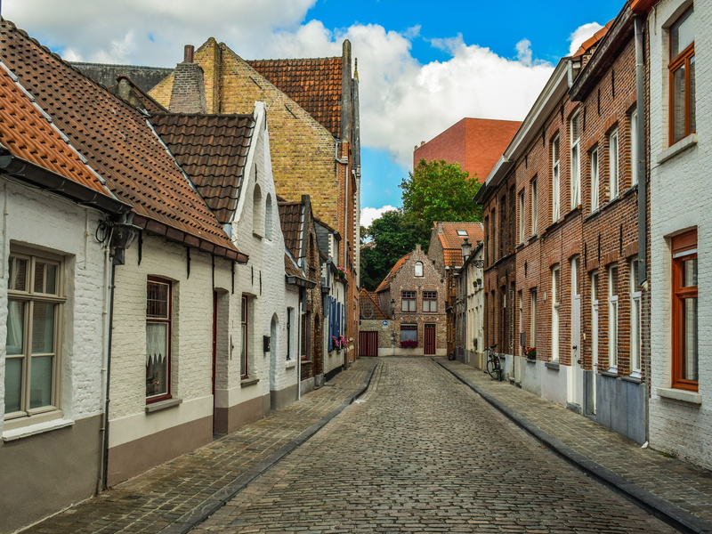 picturesque, historically, building exterior, idyllic, cloud - sky, roof tile, day, brugge, direction, street, nature, building, 4K, belgium, residential district
