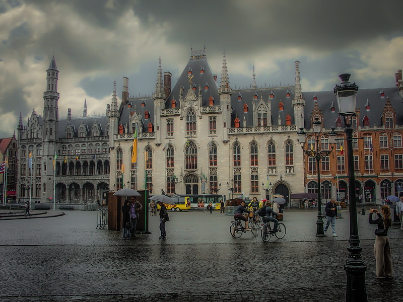 group of people, european, crowd, gothic, umbrellas, outdoors, travel destinations, church, built structure, flemish, tourist, real people, tower, sky