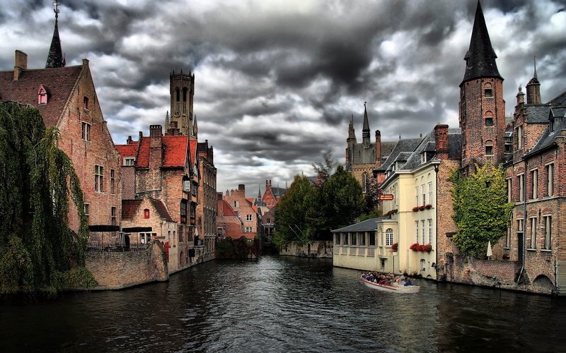 architecture, belgium, bruges, transportation, building exterior, city, sky, nautical vessel, nature, no people, tower, 1080P, built structure, overcast