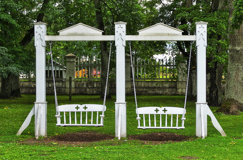 growth, swing device, building exterior, no people, park, swing seat, baltic states, outdoors, field, museum, manor house, grass, swings, green color, two