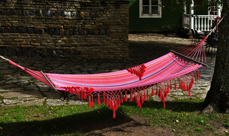built structure, clothesline, chair, manor, nature, building, manor house, park, resting place, red, building exterior, baltic states, seat, estonia, sunlight