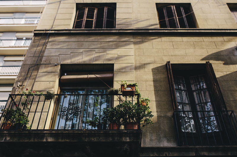 potted plant, window, sunlight, built structure, day, flowering plant, spain, no people, facade, apartment, housing, old town, town, building, residential district