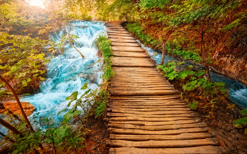 wooden, bridge, 2K, brown, landscape, nature and landscape, picturesque