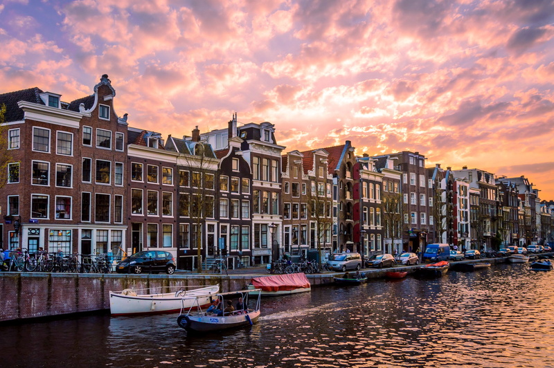 moored, travel destinations, water, mode of transportation, no people, outdoors, sunset, nature, waterfront, building, transportation, amsterdam, reflection