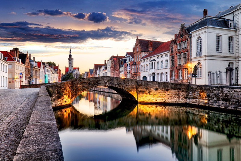 Belgium, the evening, Bruges, the city, river, street, 1080P