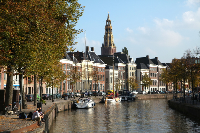 urban Scene, water, spire, tree, built structure, transportation, plant, outdoors, famous Place, nature, groningen, europe, boats, incidental people, 5K