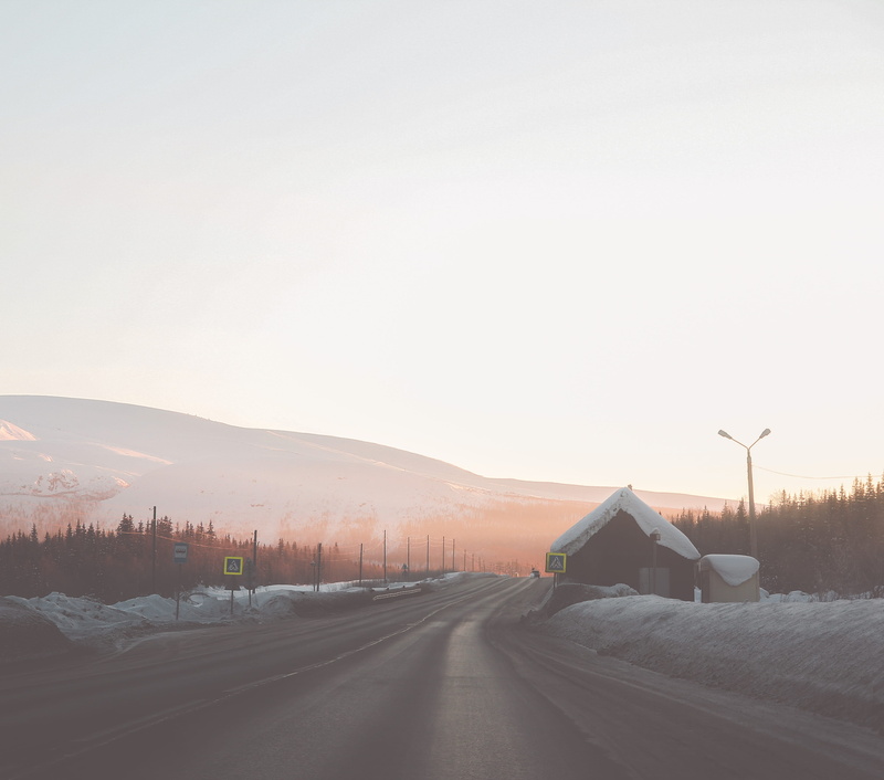 copy space, russia, way, clear sky, gravel, environment, scenery, sky, cold temperature, landscape, mountaing, sunset, apatity, street, tree, no people