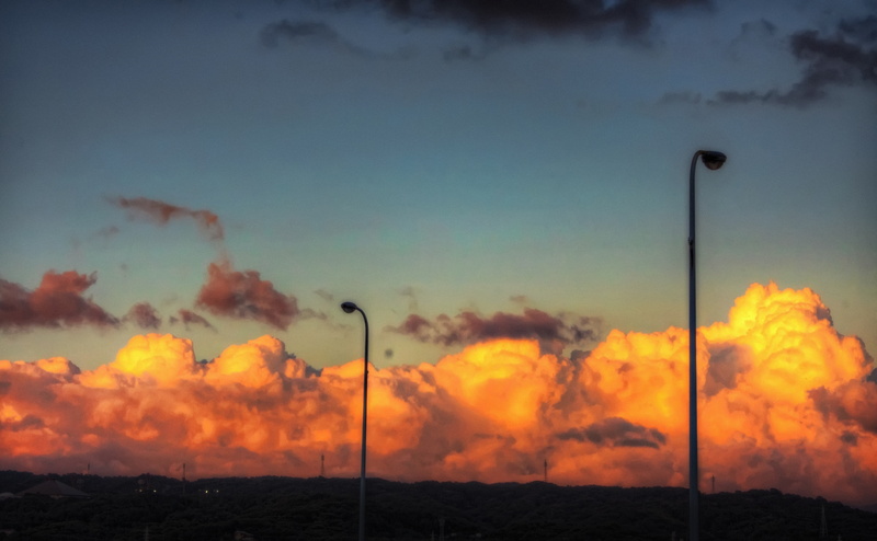 lighting equipment, sky, environment, Topaz Adjust, Nature, air pollution, Sun and Sky, canon, 4K, smoke - physical structure, Sunset, tranquility, Aichi Prefecture