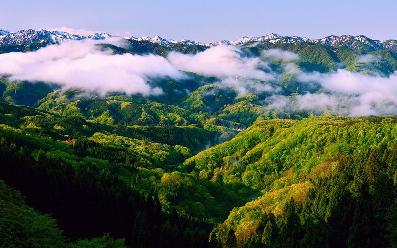 Spring, Nature, Ishikawa, Japan, Mountains, Morning, Mist, Landscape, 1080P, Honshu, Beautiful