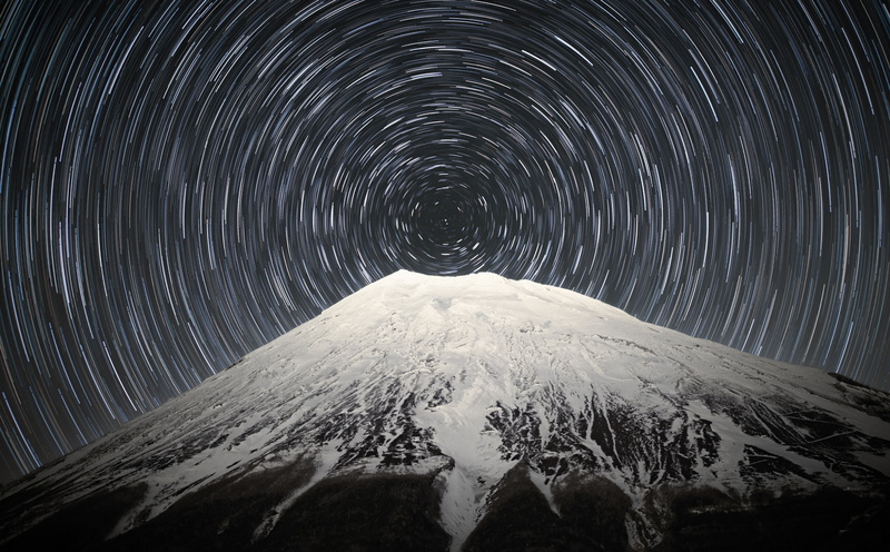star - space, Fuji, snowcapped mountain, astronomy, long exposure, constellation, blurred motion, winter, concentric, Sun and Sky, Japan, motion, Night