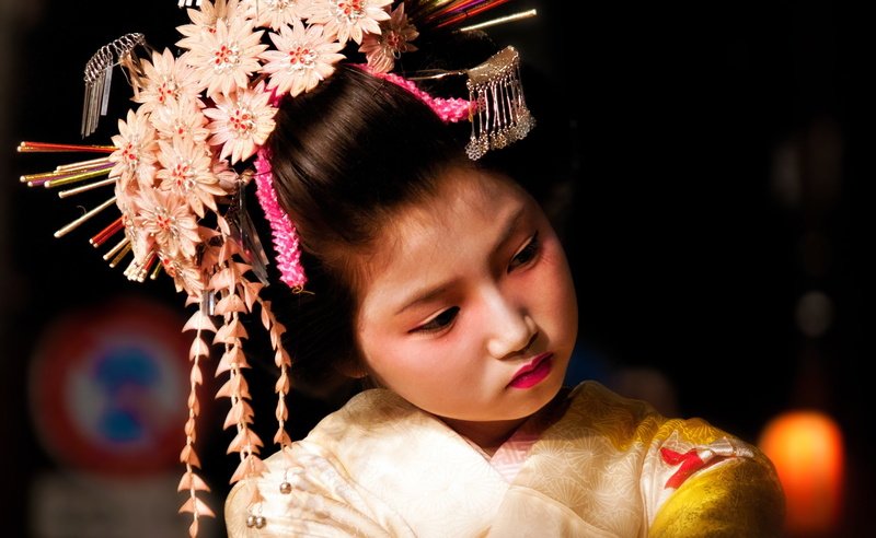 Festival, smiling, offspring, looking, top, indoors, Mikawa, close-up, looking at camera, females, front view, black background, Matsuri, Photography, childhood