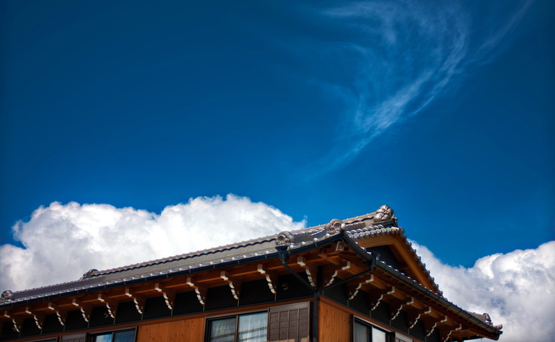 Okazaki, copy space, blue, roof tile, high section, day, cloud - sky, no people, built structure, house, tonemapped, wooden, building exterior, 4K, Buildings