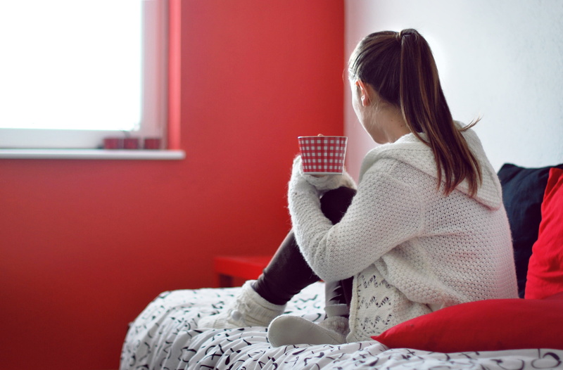 people, side view, home Interior, home, hoodie, illness, domestic Life, hair, resting, jacket, cute, winter, mood, red, girls, brunette, heat - Temperature