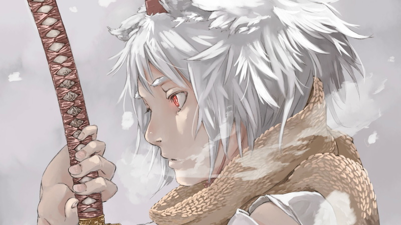 Inubashiri Momiji, 1080P, short hair, red eyes, katana, Touhou, white hair
