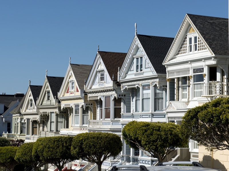 architecture, nature, sky, front or back yard, homes, tree, downtown, 2K, san francisco, mansion, view, residential district, trees, urban, cityscape