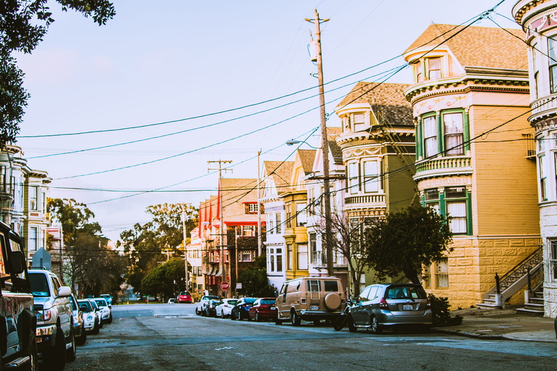 house, sunny, san francisco, building, travel Destinations, street, houses, built Structure, transportation, town, day, facade, daytime, perspective, road