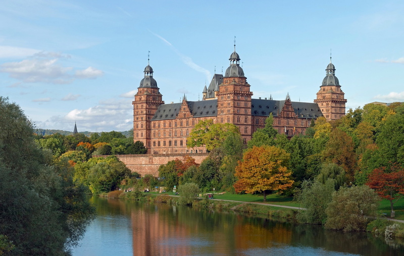 near, aschaffenburg, waterfront, no people, nature, red sandstone, baroque, lake, main, franconia, bavaria, building, outdoors, castle, 4K, photo, schloss johannisburg